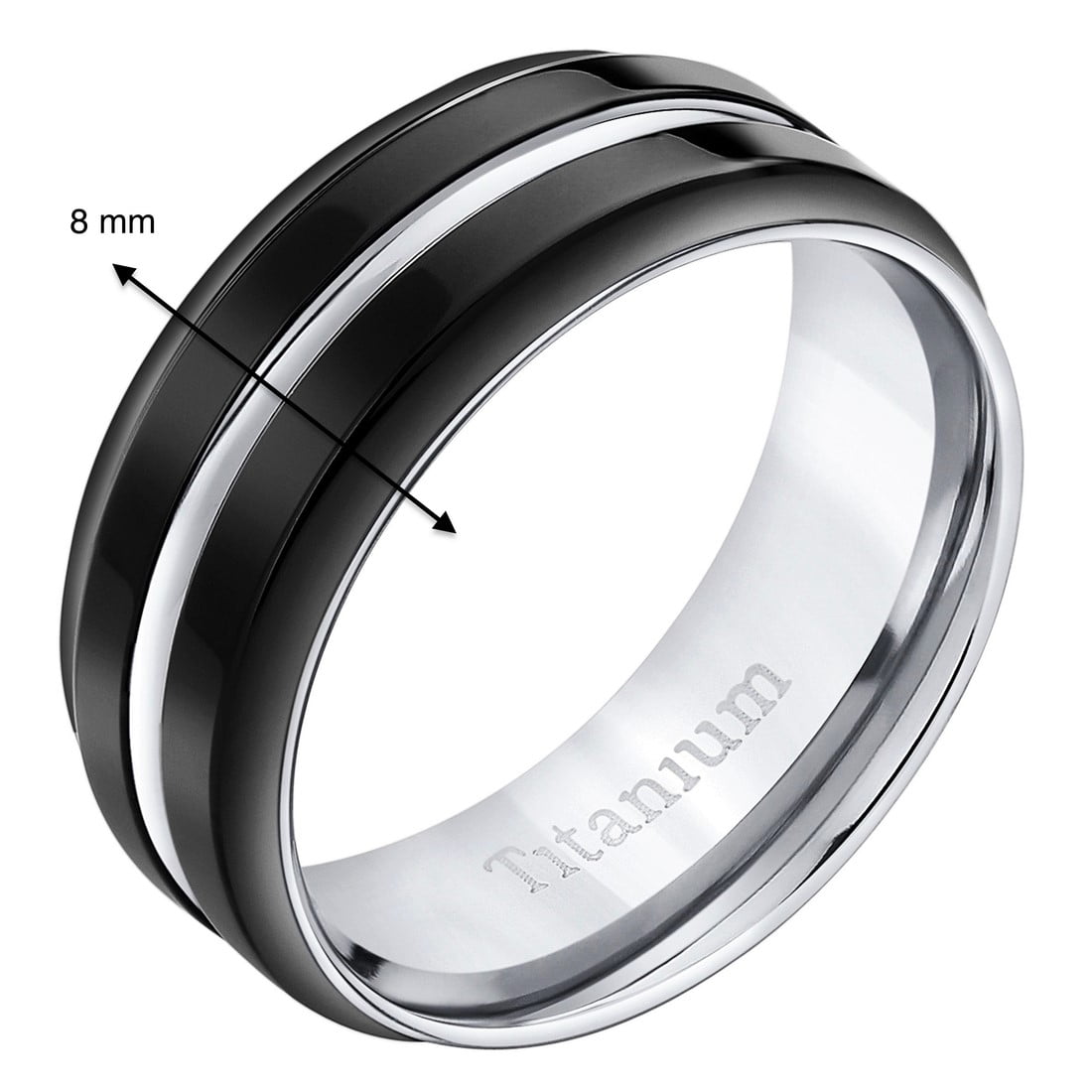 Titanium Black Carbon Fiber Stripe Comfort Fit Men's Wedding Band Ring 