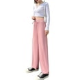 thumbnail image 3 of Womens Waffle Knit Lounge Wide Leg Pants High Elastic Waist Flowy Sweater Pants with Drawstring Pink XL, 3 of 7