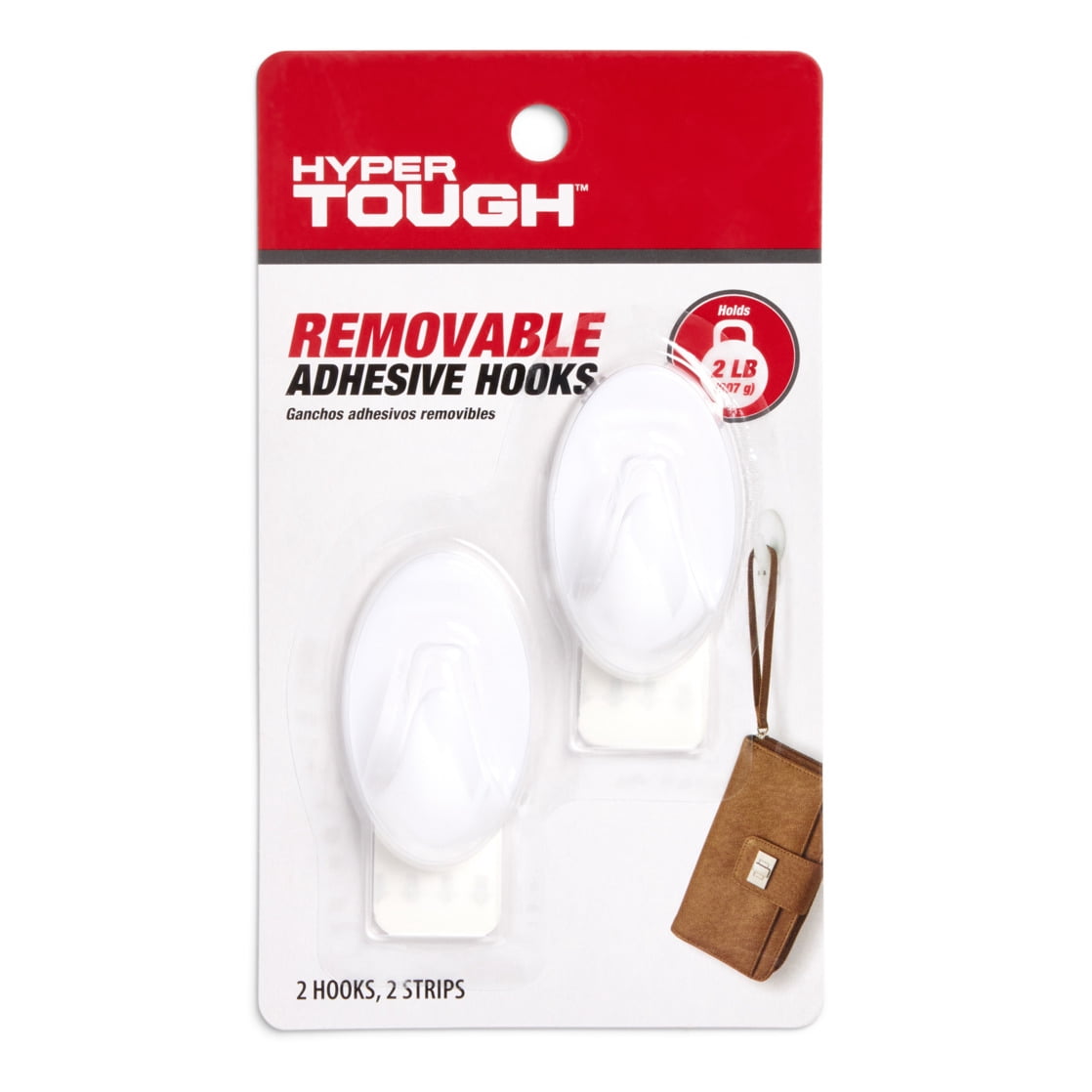 (3 pack) Hyper Tough Medium Removable Self-Adhesive Hook, Oval Plastic Hooks for Hanging Towels and Jackets, with 2 Strips, 2 lbs Capacity, White, 2 Pc
