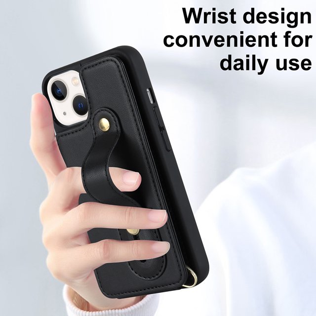Mobile Phone Case Compatible For Iphone14 S23 A54 Leather Case With Wristband Kickstand Card Holder Strap