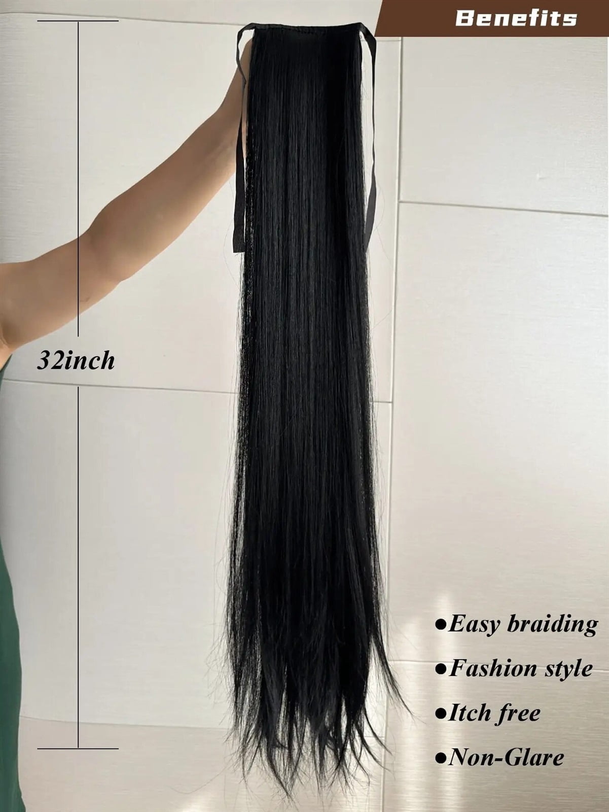85CM Clip in Ponytail Extension Wrap Around Long Straight Pony Tail Hair Synthetic Hairpiece for Women Heat Resistant