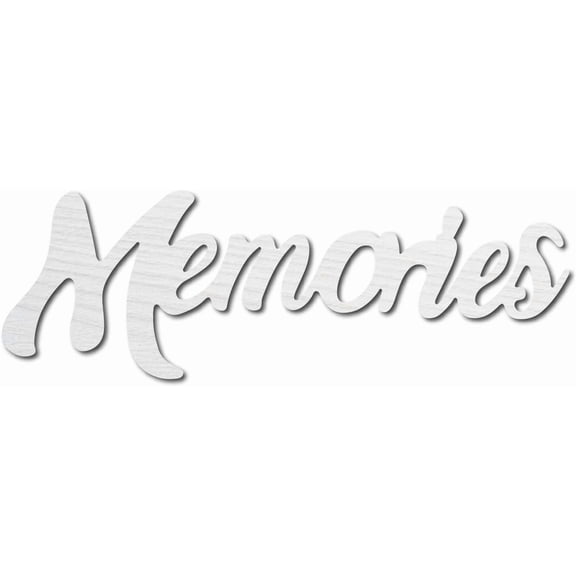 1pc Memories Word Sign Wall Decor Art Cutout Letter Wooden Wood Laser Cut Unfinished Rustic Decorative for Home Library Office DIY Party Housewarming Wedding Decorations 11.81 x 3.9 Inch(White)