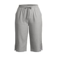 thumbnail image 3 of Ruimatai Women Capri Cropped Pants High Waist Drawstring Elastic Waistband Lace Cutout Pockets Loose Fit Casual Summer Trousers, 3 of 5