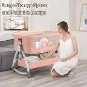 EONROACOO Folding Baby Bassinet Bedside Bassinet Travel Crib with Wheels, Pink