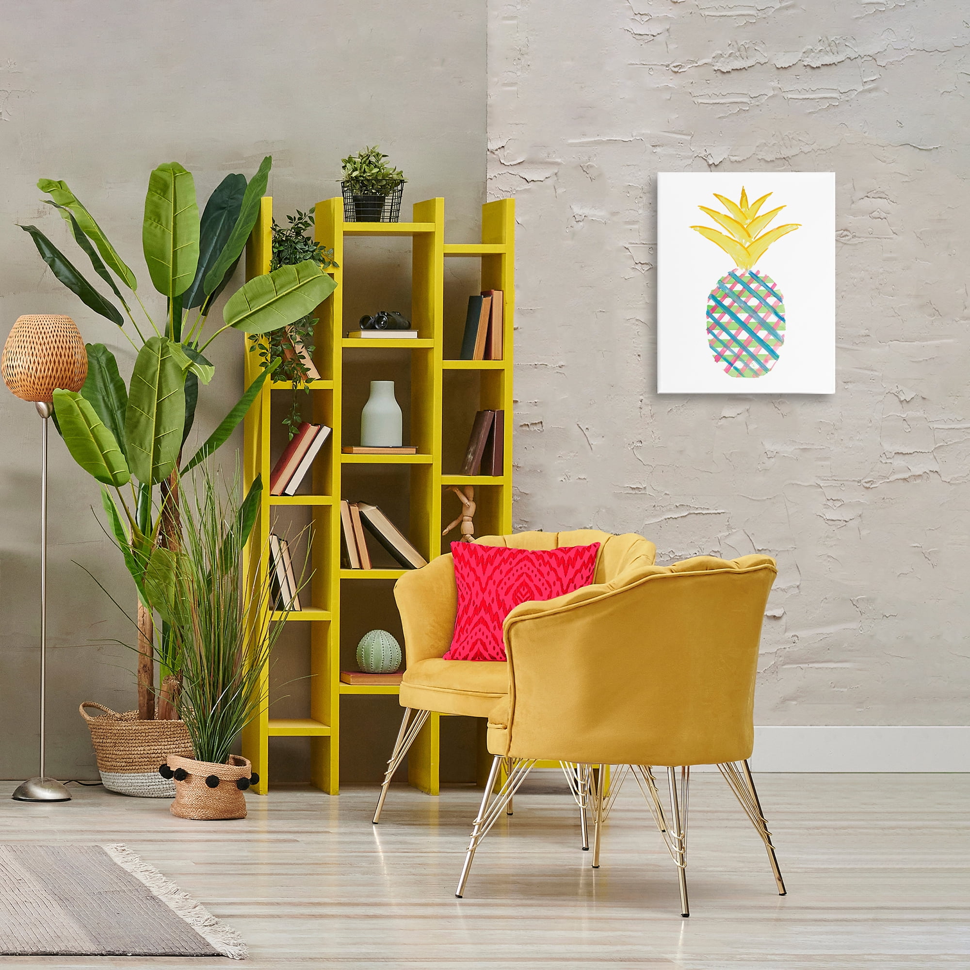 Stupell Industries Plaid Patterned Pineapple Food & Beverage Painting Gallery Wrapped Canvas Art Print Wall Art, 16 x 20