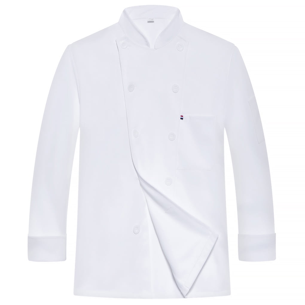 Ballena barba Disipación sangre Irene Inevent Chef Uniform Polyester Long Sleeve Kitchen Apron with Front  Pockets, White, L - Walmart.com