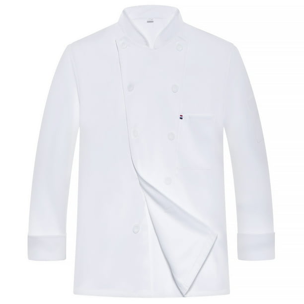 Naiovety Uniforme de Chef, delantal de cocina de manga larga de poliéster con bolsillos delanteros, suministros profesionales para el hogar de Blanco 3XL