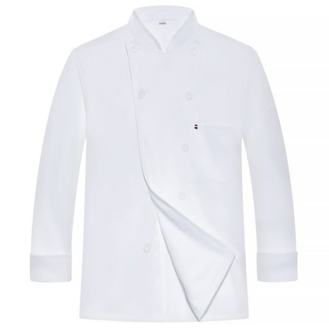 Delantal de la cocina de la manga larga del poliéster uniforme del chef con los bolsillos delanteros Simple Style Professional Home Supplies for Grill Restaurant White XXL Methold LF000325-10