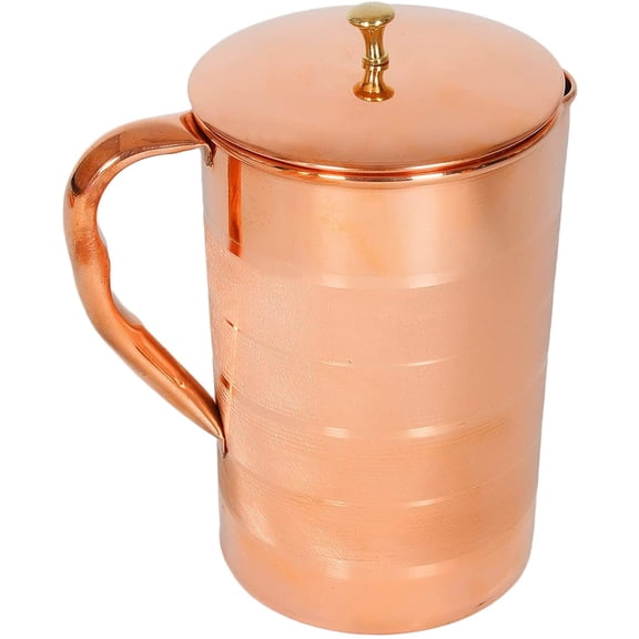 Zap Impex Indian Pure Copper Pitcher with 4 Glass Set, Decanter Beverage jug Capacity 1.6 Liters Color: Brown