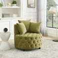 thumbnail image 5 of Swivel Barrel Velvet Chair  with Button Tufted Design, Upholstered Modern Accent Chairs with Movable Wheels and 3 Pillows for Living Room, khaki, 5 of 8