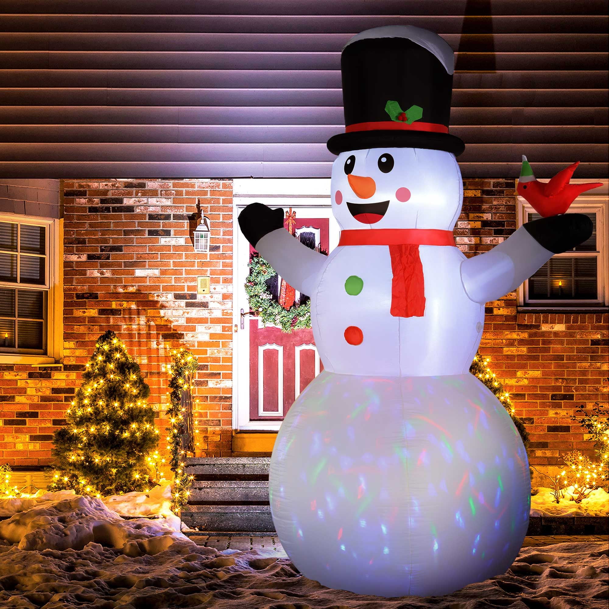 Giant Inflatable Snowman Christmas Yard Decoration with Rotating Colorful LED Lights, 12 ft Polyester Blow Up for Indoor and Outdoor Holiday Display