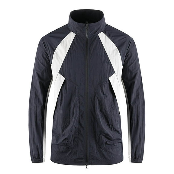 Xfvqtps Mens UPF 50 Light Jacket Sun Protection Waterproof Breathable Summer Stand up Collar Zipper Coat for Fishing Hiking Athletic Running Dark Blue