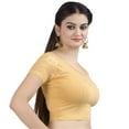 thumbnail image 2 of Chandrakala Women's Stretchable Readymade Lycra Beige Indian Ethnic Saree Blouse Crop Top Choli-Large (B102BEI4), 2 of 3