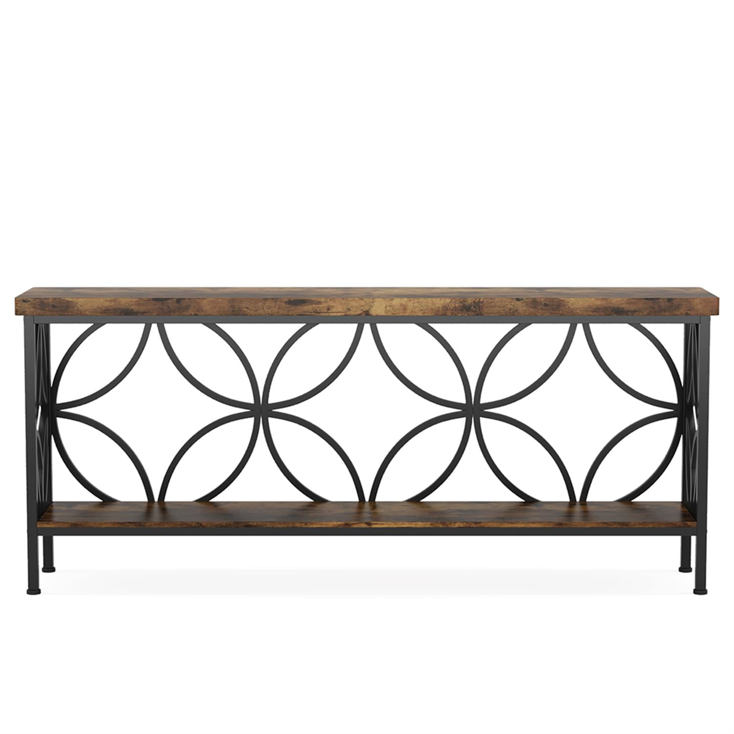 Demi Bonn 2-Tier Console Table, 70.9"dustrial Sofa Table Behind Couch, Foyer Display Table, Brown