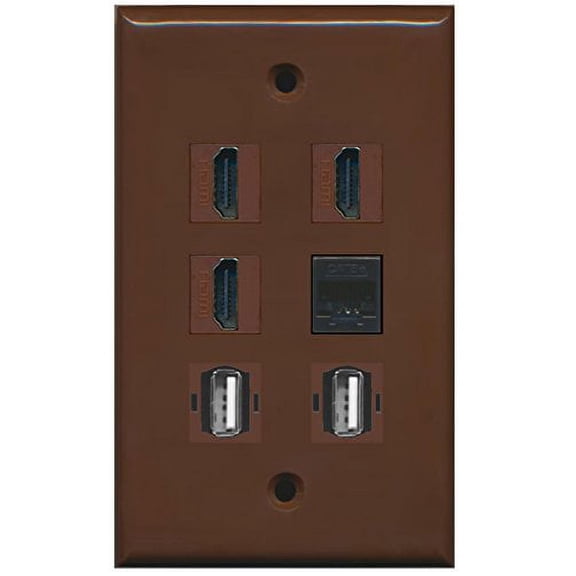 RiteAV - 3 HDMI 2 Port USB A-A 1 Port Cat5e Ethernet Wall Plate - Brown