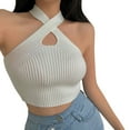thumbnail image 3 of MESSUEN Halter Tank Top Criss Cross Halter Top Halter Crop Vest Crop Halter Strappy Tank Topsfemale Knitted Off Shoulder Crop for Women Summer Tops Women's Fashion White One Size, 3 of 4
