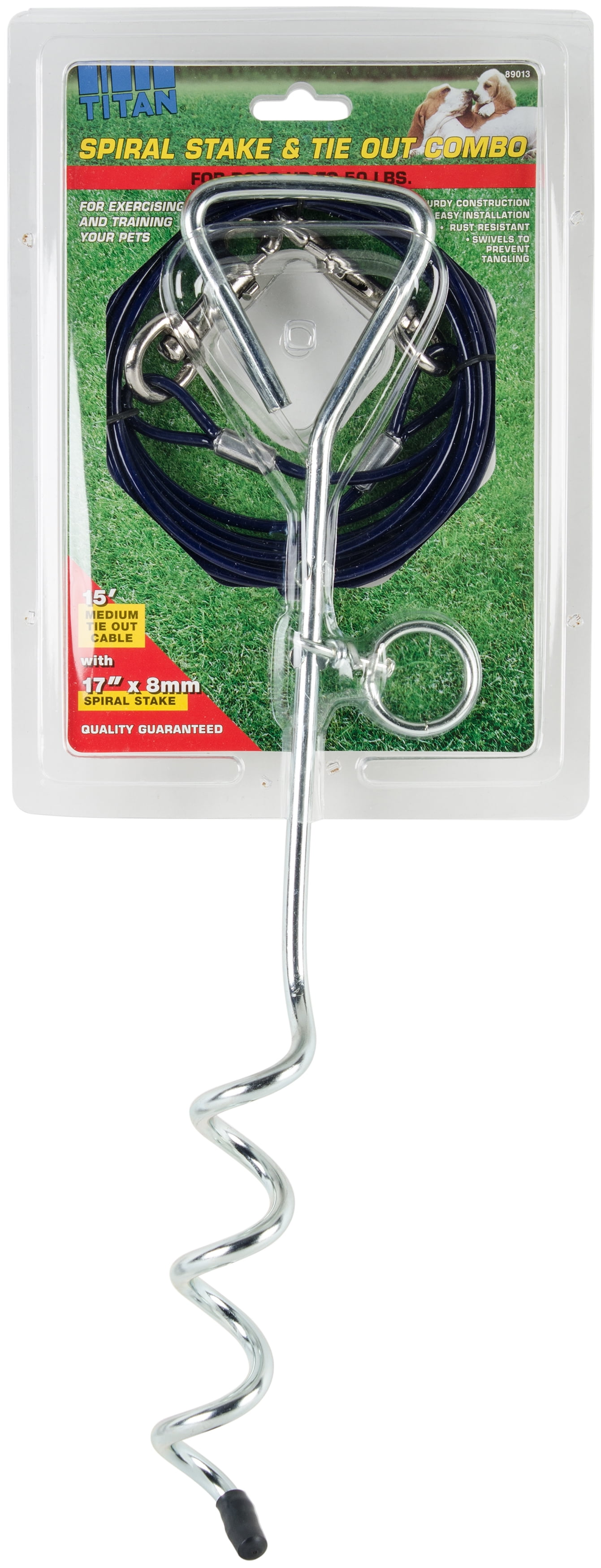 Titan Dog Stake And 15' Tie Out ComboSpiral Stake W/Blue Cable