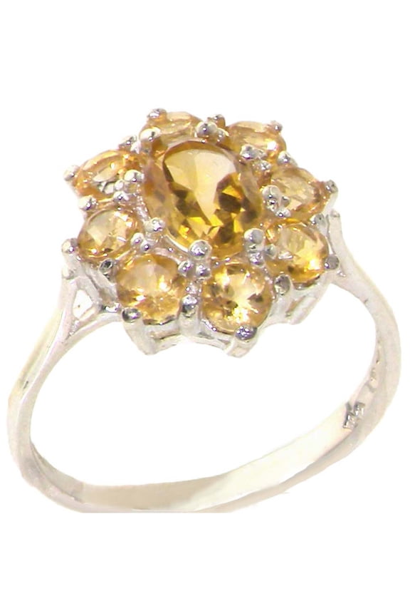 LBG British Made 18k White Gold Natural Citrine Womens Cluster Ring - 33 size options - Size 11.25