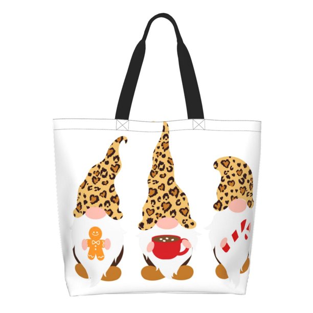 Balery Christmas Gnomes In Leopard Bolsa Tote Estilo Estético con Cremalleras, Bolsa de Hombro, Bolsa de Compras Grande y Plegable