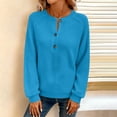 thumbnail image 4 of Hueook Womens Shirts Henley Women's Casual Loose Fashion Solid Color Long-Sleeved Pullover Top Blue L, 4 of 9