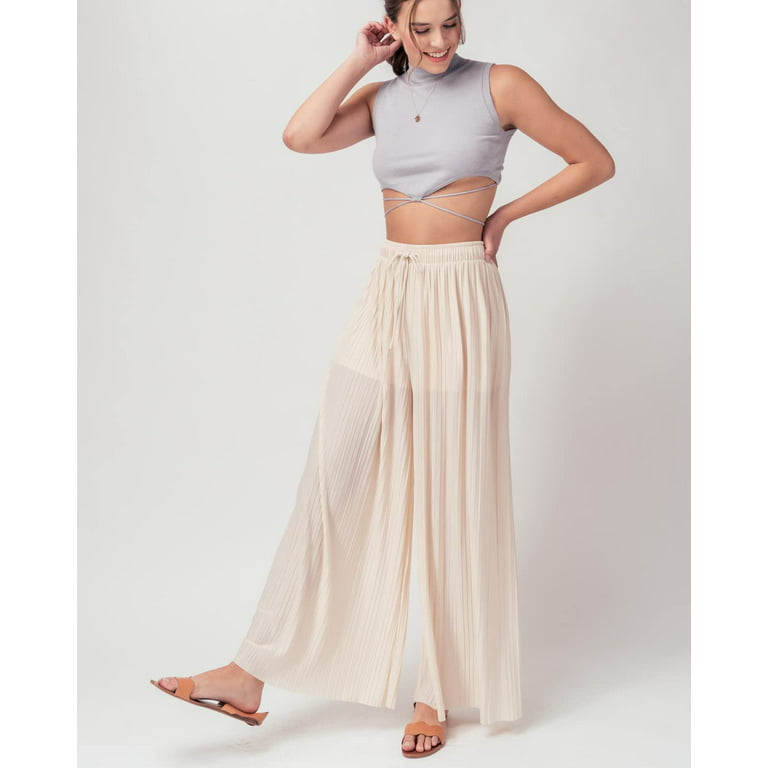 URBAN DAIZY Women's Wide Leg Pants Woven Pleated with Lining Palazzo High  Waisted Elastic Waist Casual Lounge Trousers A64_1028 B.Orange 3XL 