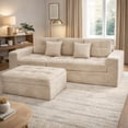 thumbnail image 2 of Muumblus 105" Oversized Modular Sectional Sofa with Movable Ottoman, L-Shaped Boneless Cloud Couch, Modern Sleeper Sofa for Living Room, White Corduroy, 2 of 6