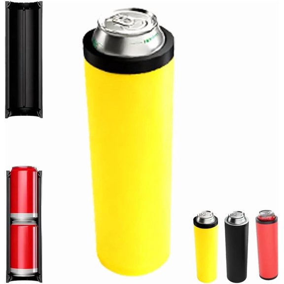 Double Tactical Reload Can Holder-Ultra Chill System, Tactical Reload Can, Fill Two 12-Ounce Cans Of Beverage, Fast Fill Shot, Secure Fit, Suitable For Camping, Travel, Party, Gift(Yellow)