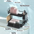 thumbnail image 3 of Yeacher Over The Sink Dish Drying Shelf Rack with Drain Board 2-tier Carbon Steel Dish Drainer Multifunctional Kitchen Utensil Organizer All-in-one Countertop Organizer with Detachable Glasses Cutle, 3 of 7