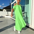 thumbnail image 6 of Women's Cold Shoulder Dresses Loose Square Neck Textured Midi Dress with Pockets Breathable Vacation Summer Dress Green S, 6 of 9