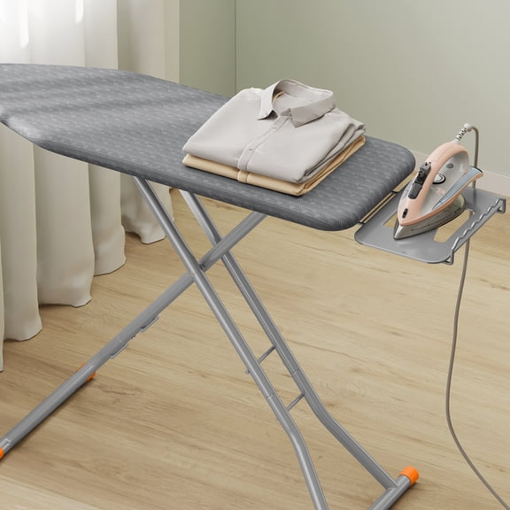 LEDREM Adjustable Height Ironing Board with Retractable Iron Rest, 43 x 13 Inch Foldable Iron Board, Space-Saving Design with Cover, Dove Gray