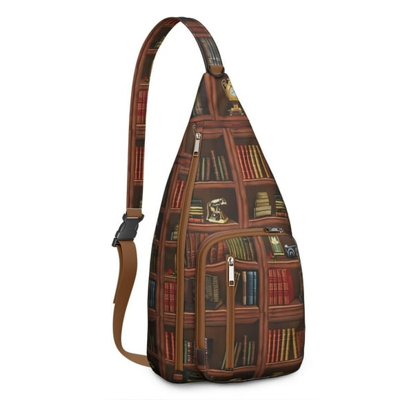 Sac à Dos Écharpe Born to Read - Design Mural Bibliothèque Littéraire Sac à Bandoulière, Sac Multi-Poches Anti-Vol pour les Amateurs de Livres