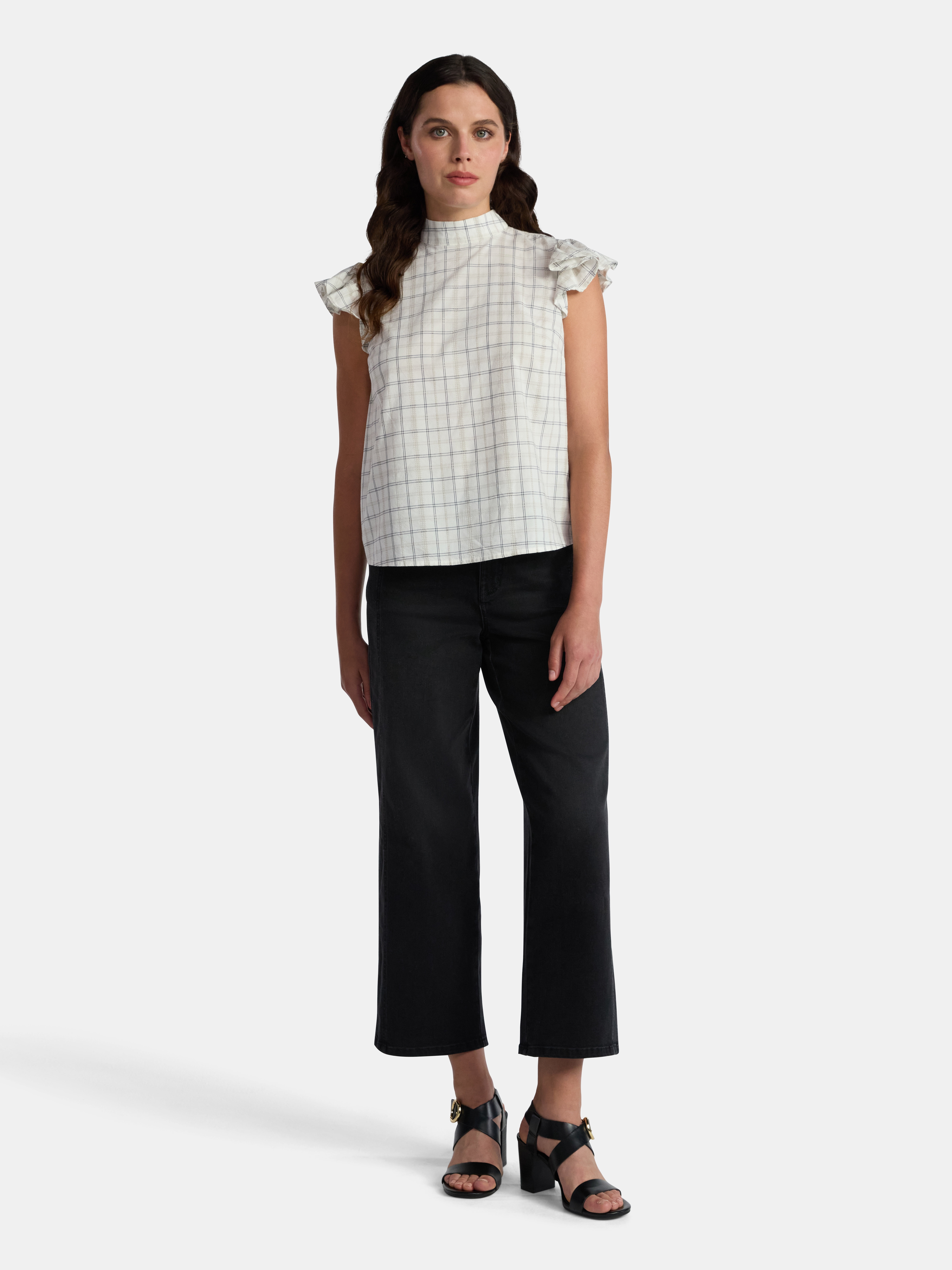 Time and Tru Women's Mock Neck Top with Flutter Sleeves, Sizes XS-XXXL