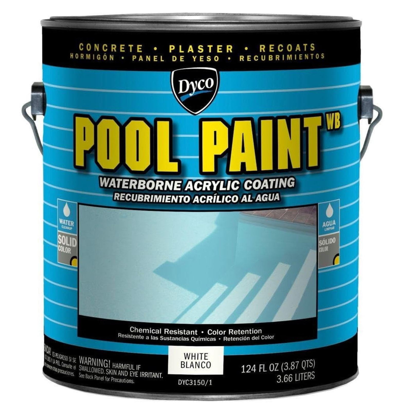 Dyco Waterborne Pool Paint, White, 1 Gallon, Resistant to UV, Water, Salt, Chemicals, Fading, Cracking & More, Seals Hairline Cracks, Lasts 5-8 Years