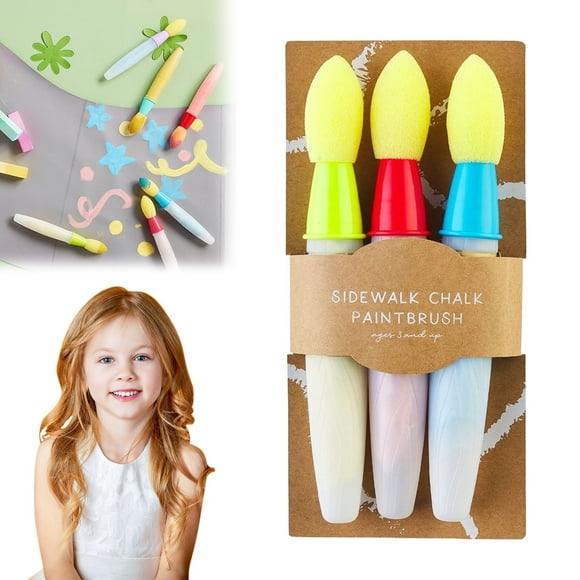 Sidewalk Chalk Paint Brush,Sidewalk Chalk Paint Brush with Liquid,3-Pack DIY Washable Paintbrush Bulk,Add Water to The Brush and Use Washable, Easy to Clean (Set)
