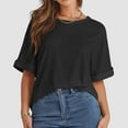 thumbnail image 4 of Womens Oversized Crewneck Short Sleeve T-Shirt - 60% Polyester Blend, Rolled Sleeves Design, Casual Basic Top for Summer Daily Wear, 4 of 7