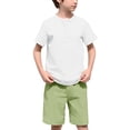 thumbnail image 2 of oelaio Boy's 2 Pieces Clothes Set Cotton Linen Summer Beach Outfits Short Sleeve Henley Shirts and Shorts Vacation Sets for Kids Green 9 Years, 2 of 6