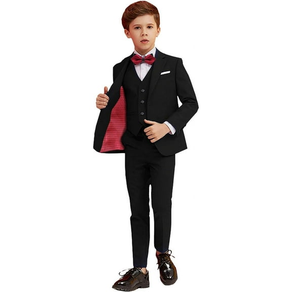 Yumcute  Boy Suits 5 Piece Slim Fit Suit for Kids Toddler Formal Set Wedding Ring Bearer Outfit 2T