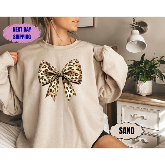 Coquette Bow Shirt Leopard Print Bow Sweatshirt, Coquette Aesthetic Bow Sweater, Fall Hoodie, Trendy Aesthetic Cute Coquette Crewneck, Full size S-5XL