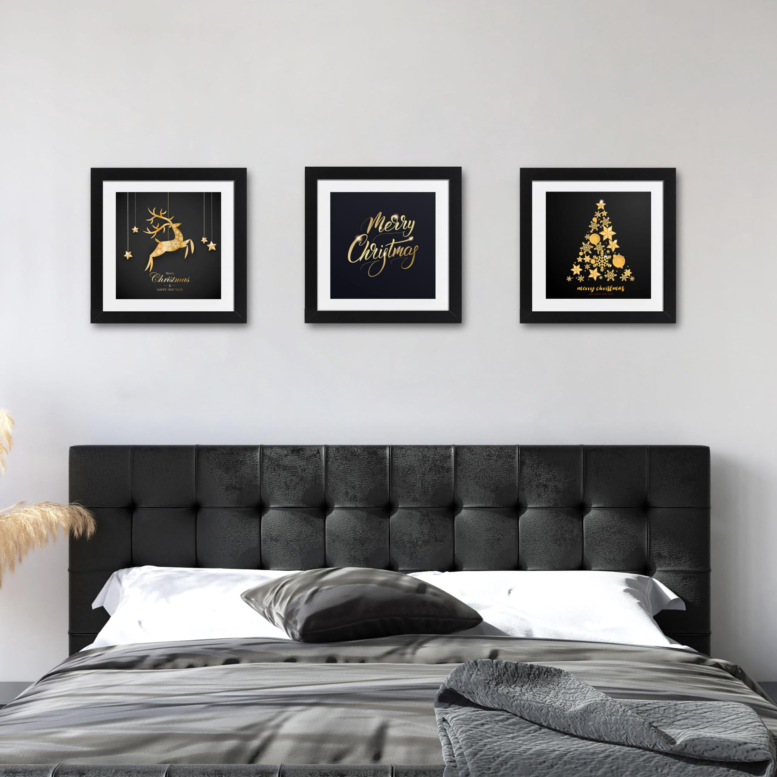 ELSKER&HOME 16x16 Frame Black 3 Pack, 12x12 frame with Mat or 16x16 Photos without Mat Set of 3