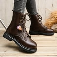 thumbnail image 2 of Lovzfmll Ankle Boots for Women, Winter Riding Boots Waterproof Military Leather, Slip Resistant Chunky Heel Round Toe Tassel Casual Fall Chunky Coffee Boots, 2 of 3