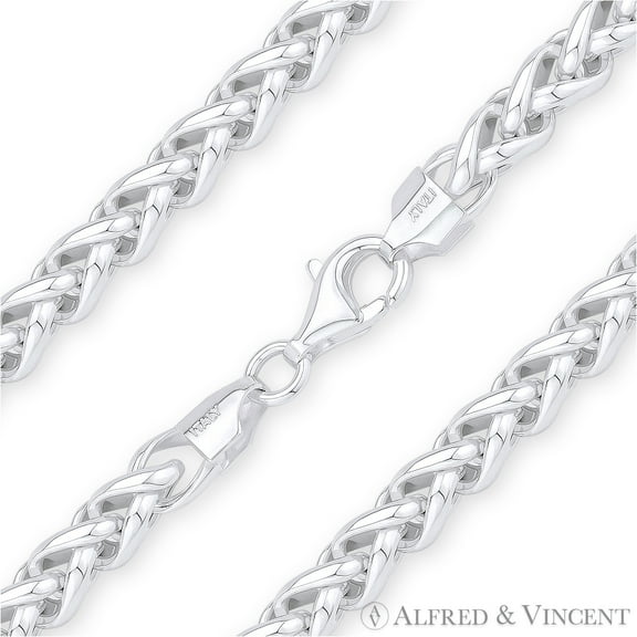 6mm Classic Wheat Link Italian Spiga Chain Bracelet in .925 Sterling Silver