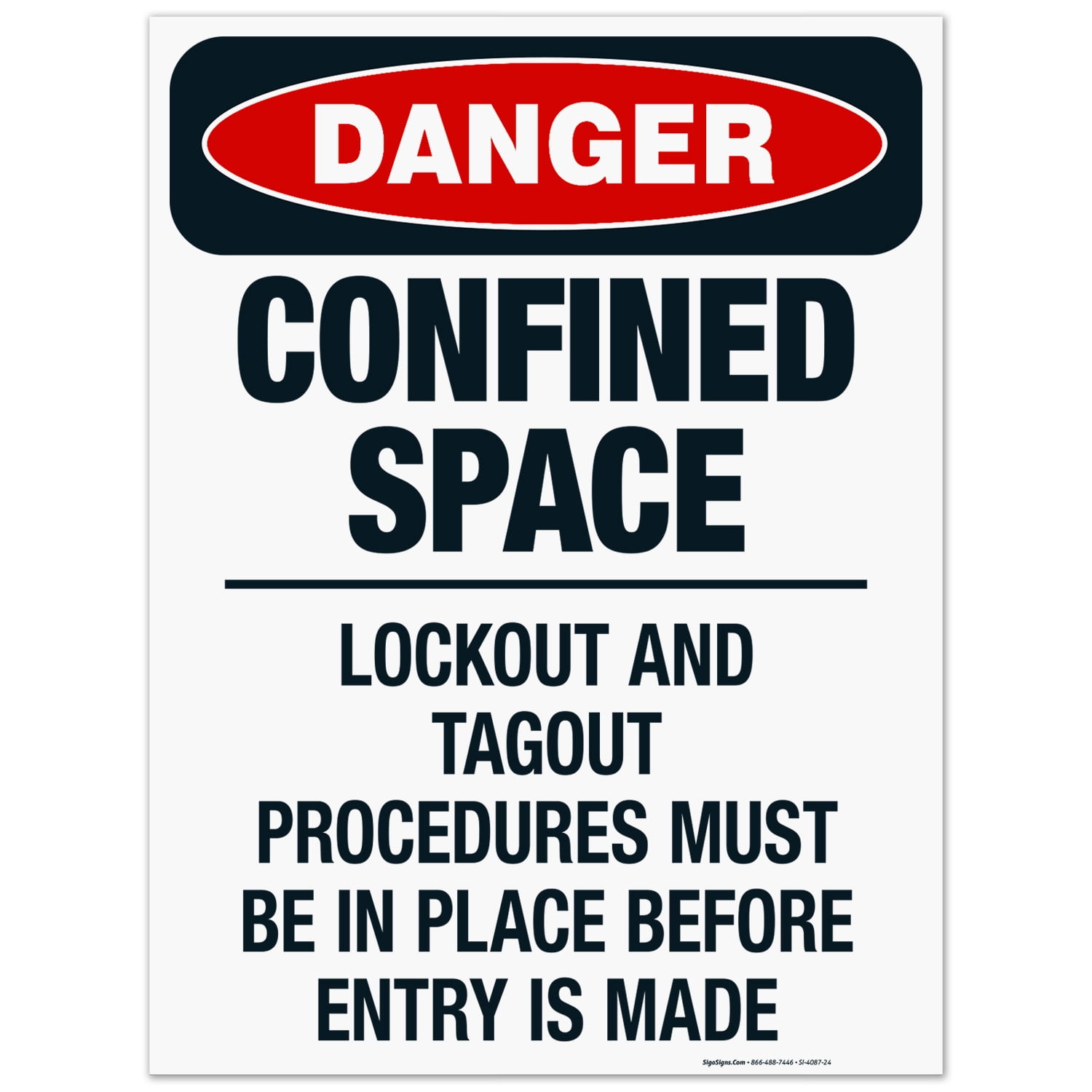 Confined Space Lockout And Tagout Procedures Must Be Sign, OSHA Danger
