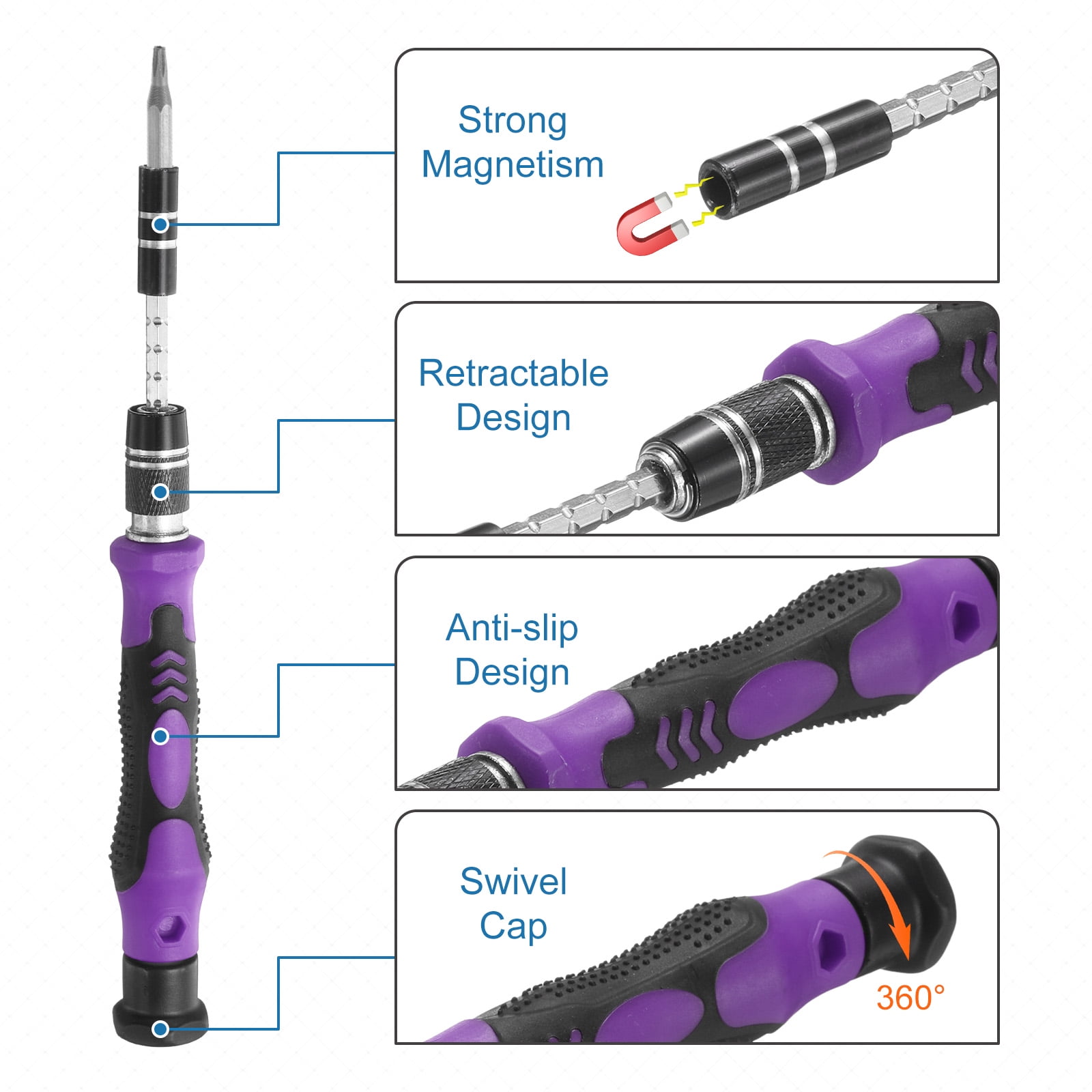 Uxcell 123 in 1 Magnetic Precision Screwdriver Set Electronics Repair Tools Kit with 96 Bits Flexible Shaft and Extension Rod for Cellphone Game Console Laptop PC Computer Camera, Purple