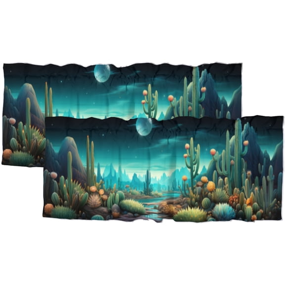 Fantasy Cactus Printed Window Curtains Valances Tropical Flower Spring Blossom Magic Nature Decor Rod Pocket Window Valance for Living Room Bathroom Bedroom Kitchen 54 by 18 in, 2 Panel