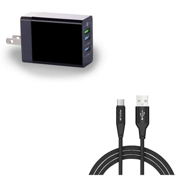 Type-C 6ft USB Cable w 34W Home Charger A4Y for Lenovo Moto Tab (10.1) - LG G5, V20, G6, V30 V40 ThinQ, V35 ThinQ, Q7 Plus, G Pad X II 10.1, V50 ThinQ 5G, Stylo 4 Plus, Google Nexus 5X