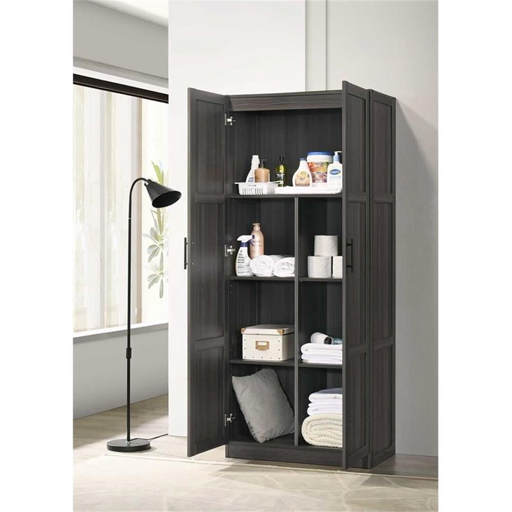 Pemberly Row Engineered Wood Storage Cabinet in Dark Wood/Graphite Black