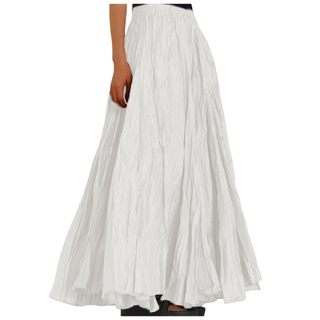 Aocisk Robe Femme Mode Décontractée Taille Haute Plissée, Robe Longue Portefeuille de Plage Ample Unie, Fluide Boho Plissée, Blanche G
