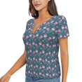 thumbnail image 2 of Wukai Tulips Flowers Casual V-Neck Graphic Tees for Women: Lightweight and Breathable Summer Tops with Stylish Design-Large, 2 of 8