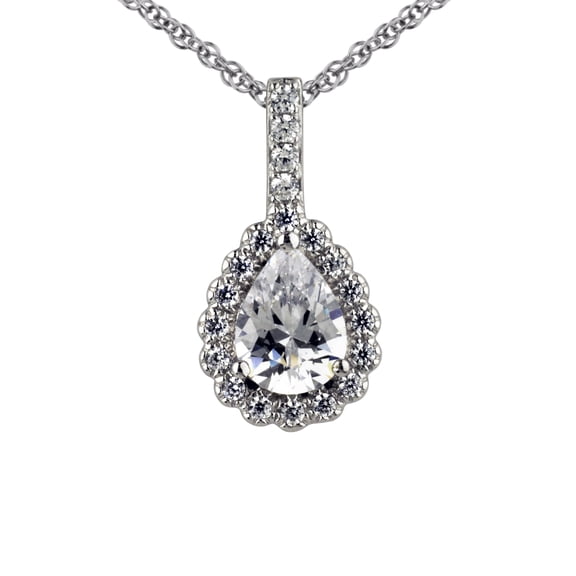 Brilliance Fine Jewelry Women's Simulated Diamond Pear Halo Pendant in Sterling Silver