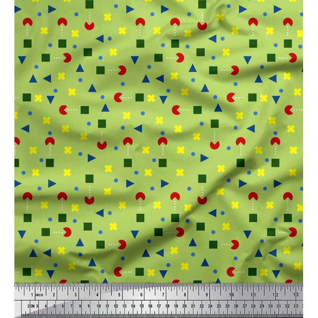 Soimoi Silk Fabric Dot,Cross Sign & Square Geometric Print Sewing Fabric Yard 42 Inch Wide